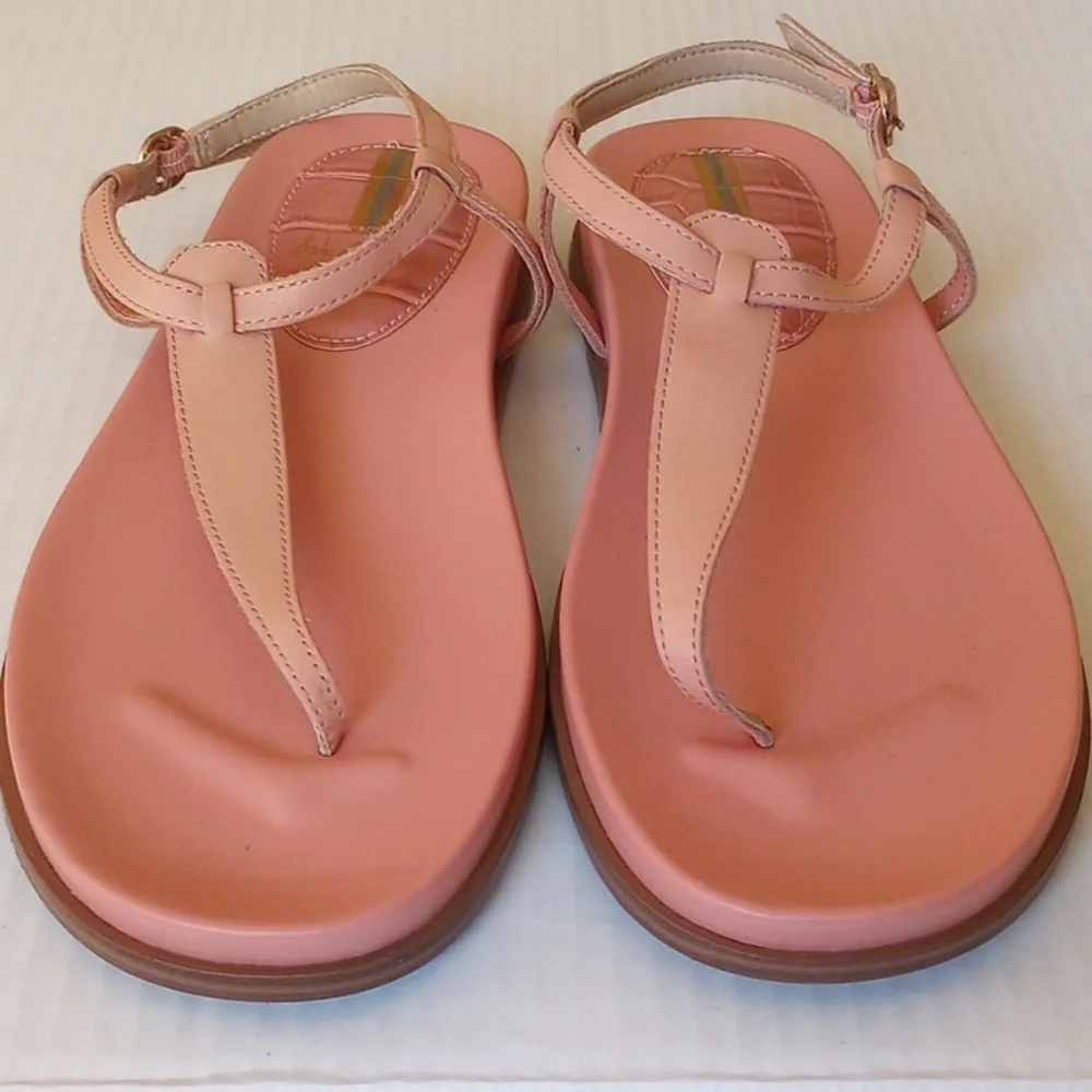 NWOB Sam Edelman Naomi Leather Ankle Strap Thong Sandals 7.5 Salmon Pink - Picture 4 of 10